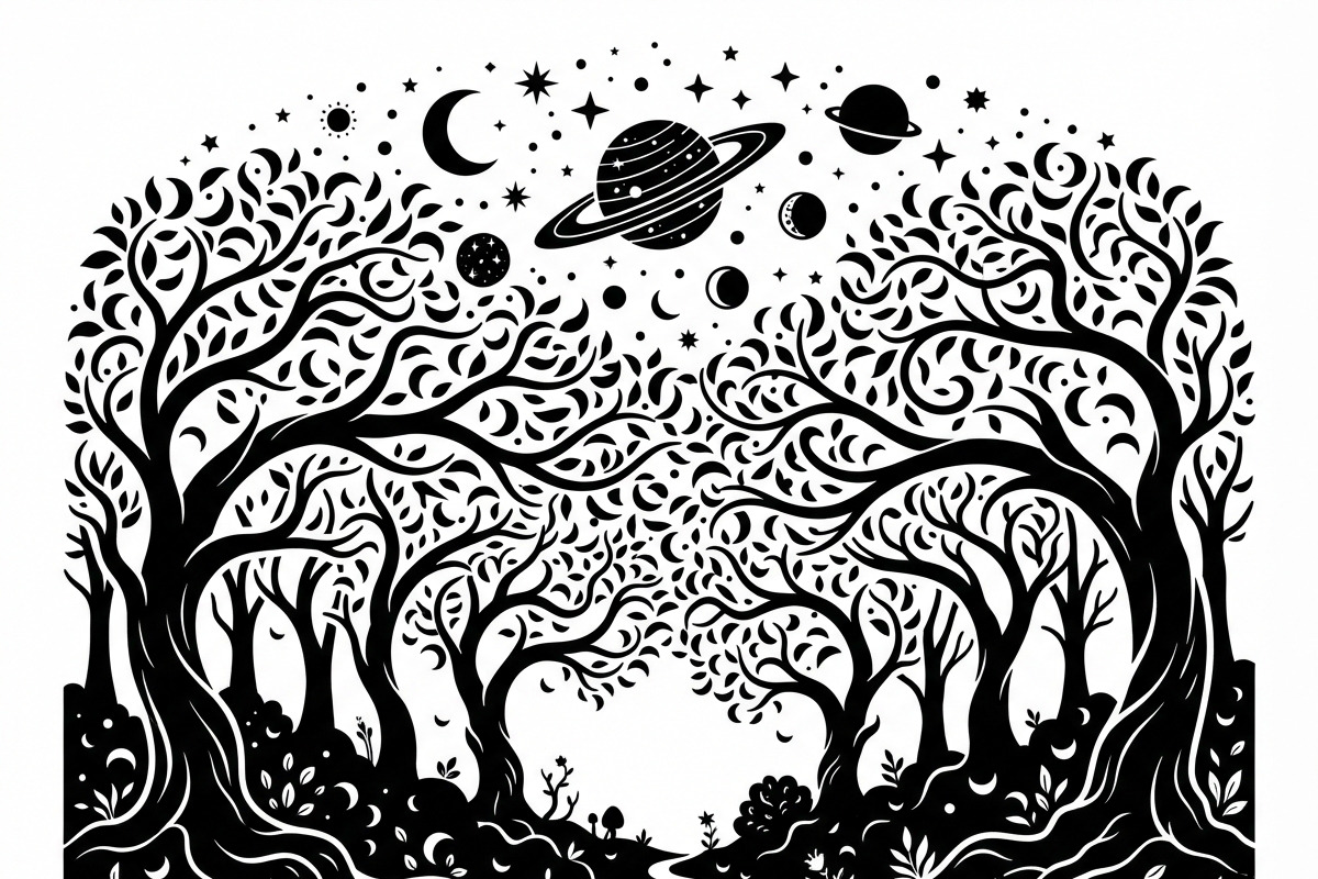 50 Mystical Galaxy Forest Silhouette, a Technology Illustration by Amazin_art (Photo 20 of 26)