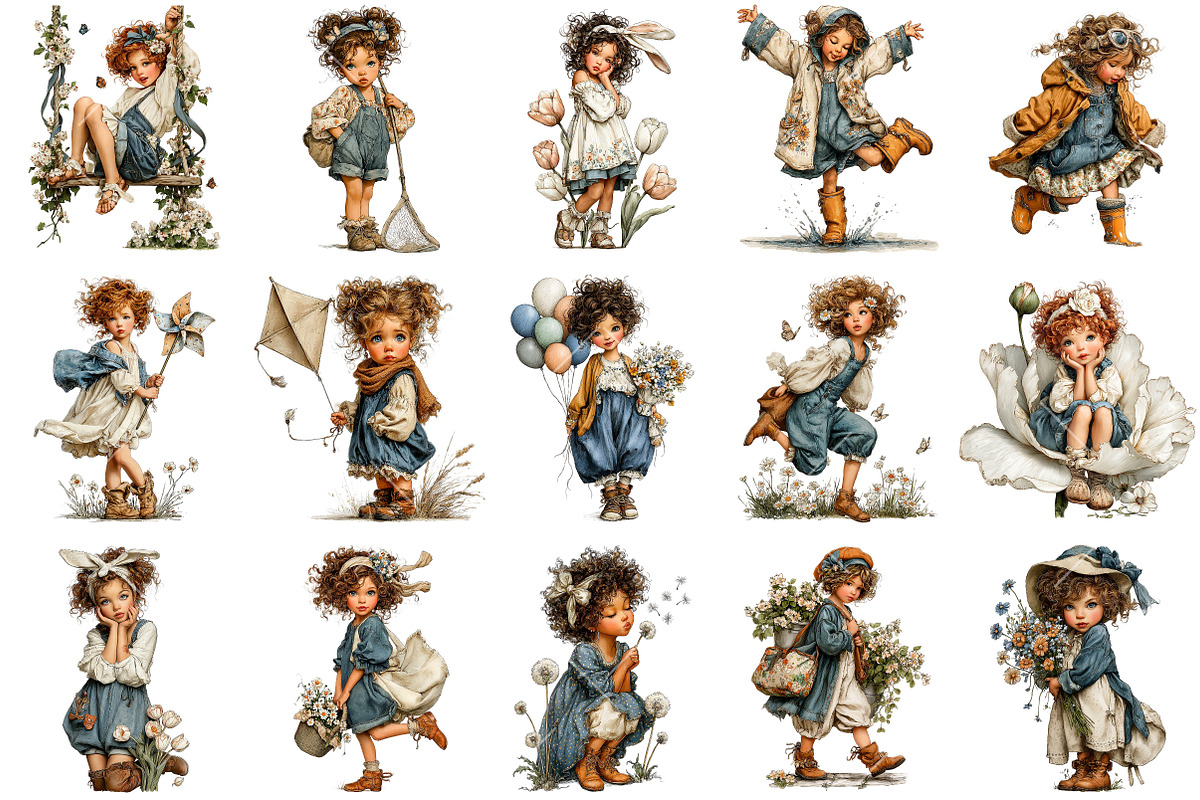 Whimsical Spring Girl Clipart, an Illustration by OK Design (Photo 3 of 6)