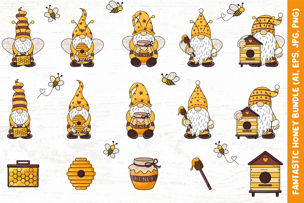 Bees and Honey Gnomes Clip Art, an Illustration by Mary-Mihh (Photo 2 of 6)