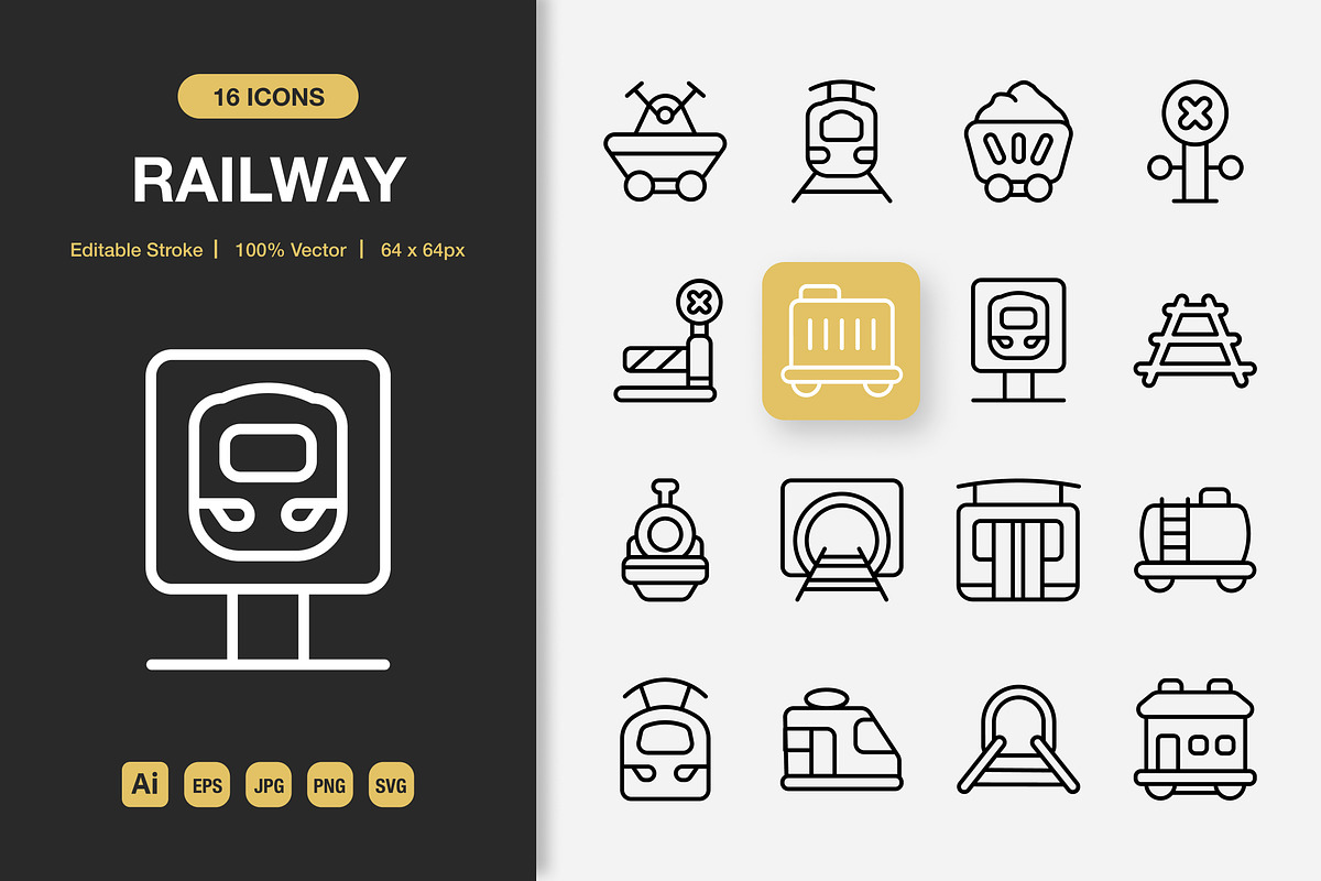 Railway Outline Icons, an Outline Icon by Spacepixel Creative
