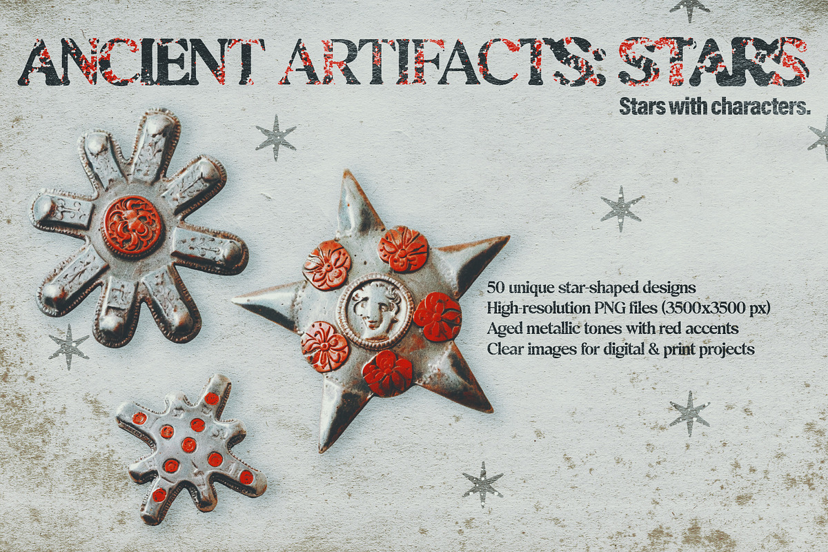 Ancient Artifacts: Stars (50 PNG), an Object Graphic by Megan Aili Designs (Photo 1 of 5)