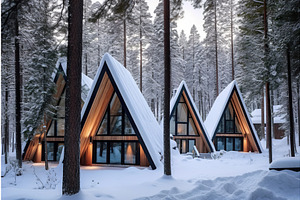 A Row Of Cabins In The Woods With