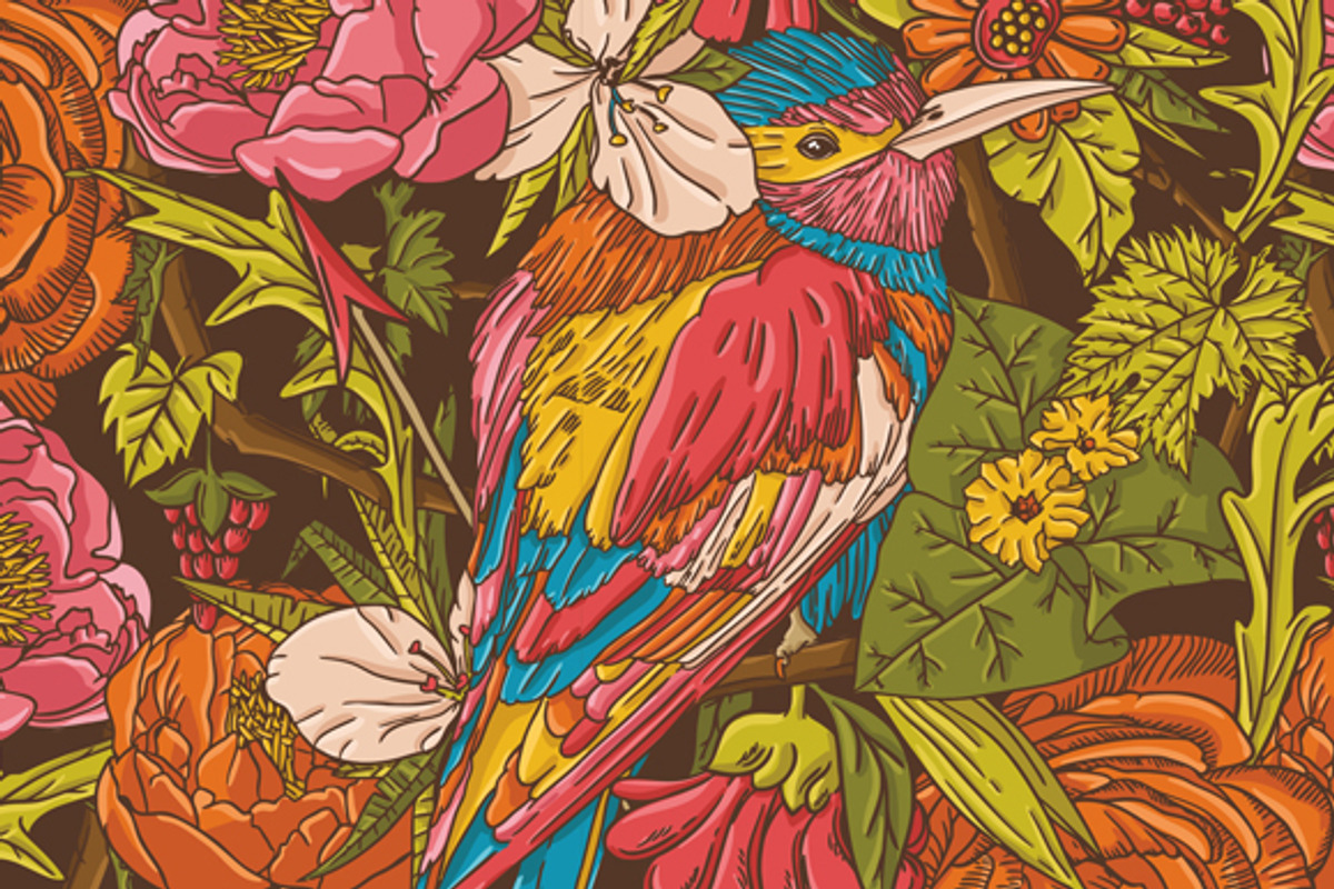 Seamless pattern with humming bird preview 2
