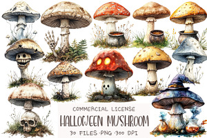 Halloween Mushroom Clipart, an Illustration by OK Design