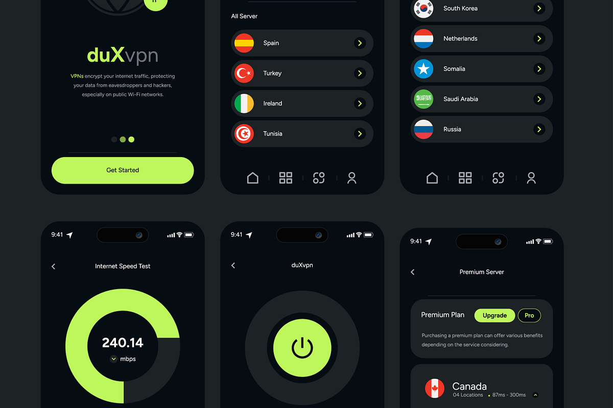 VPN Mobile Application UI UX Layout, an UI Kit Template by CreativeShaper (Photo 3 of 6)