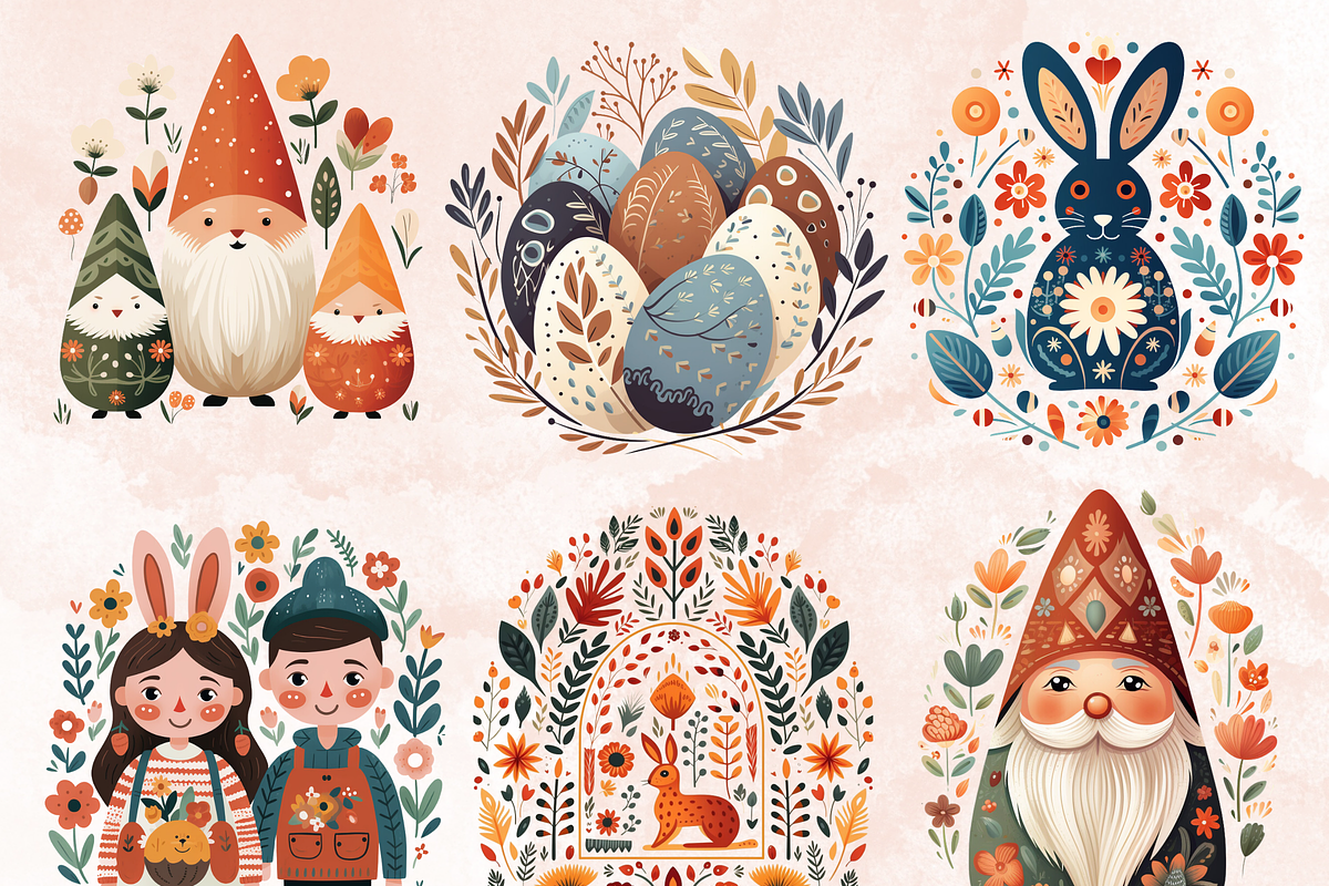 Watercolor Easter Folk Art Clipart, a Seasonal Illustration by GiraffeCreative (Photo 4 of 9)