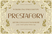 Prestafory Elegant Art Deco Font, a Sans Serif Font by timelesstype.co (Thumbnail 1 of 20)