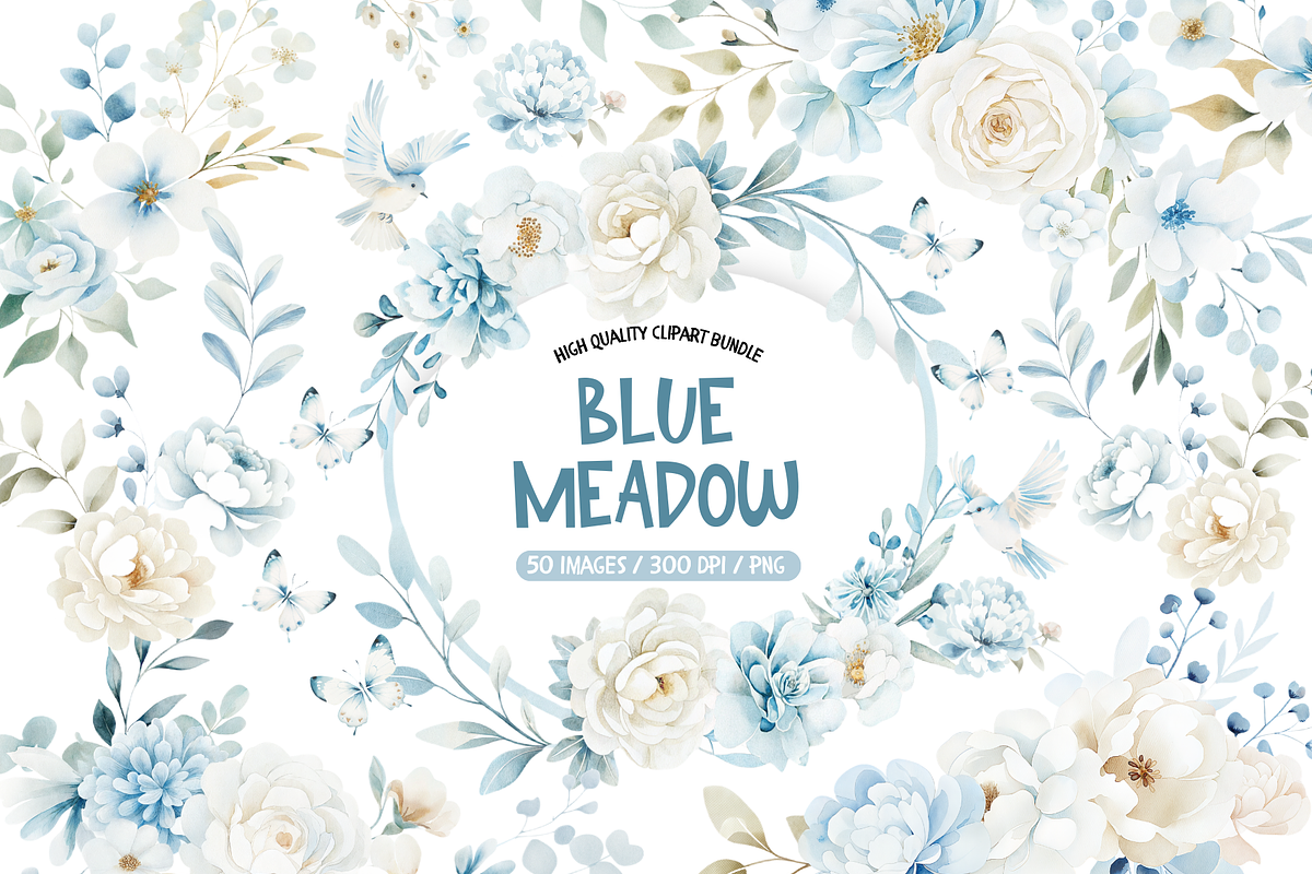 Blue Meadow Wildflower Clipart Set, an Illustration by TatiMockup (Photo 1 of 5)