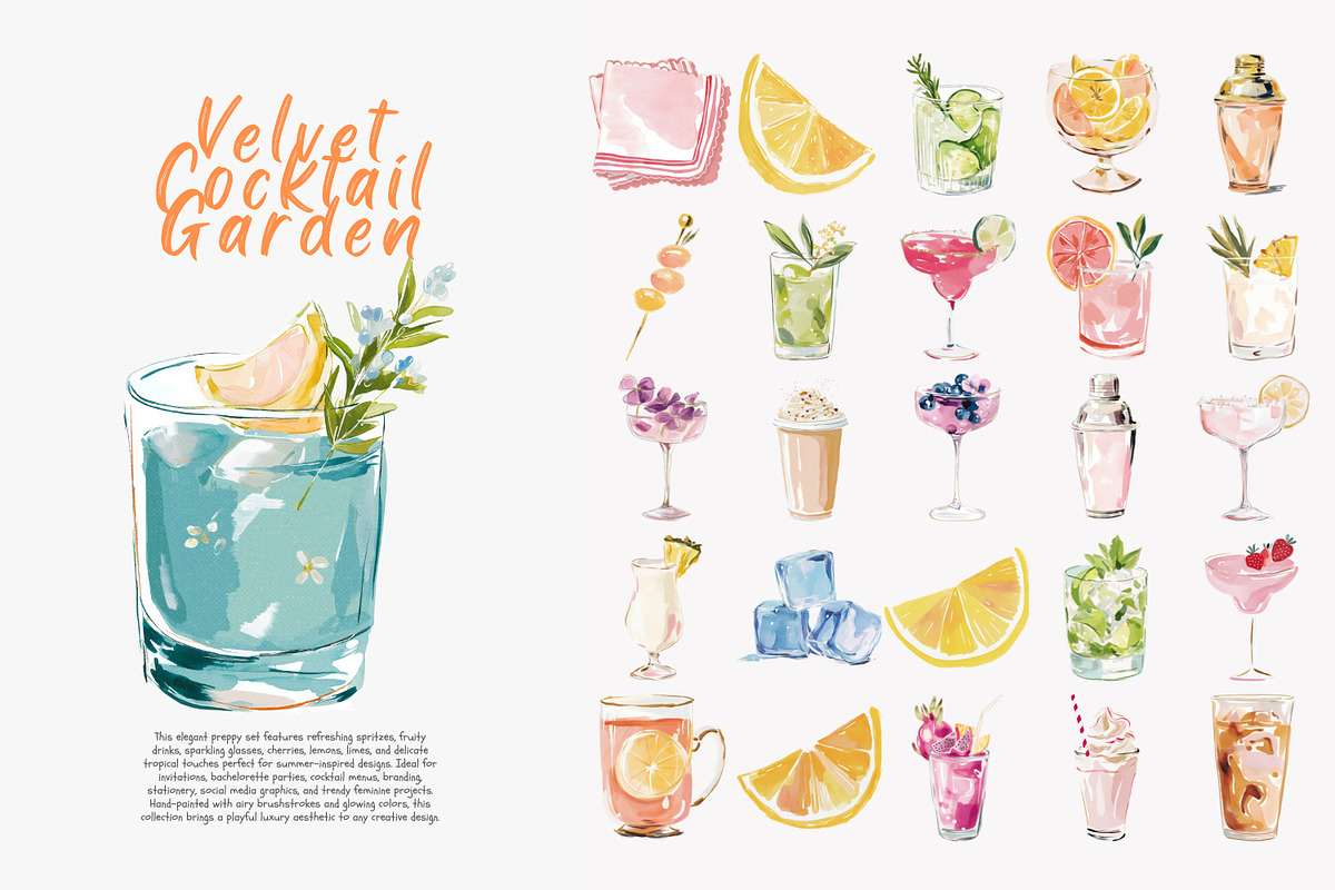 preppy cocktail clipart bundle, a Decorative Illustration by Patishop Art (Photo 10 of 13)