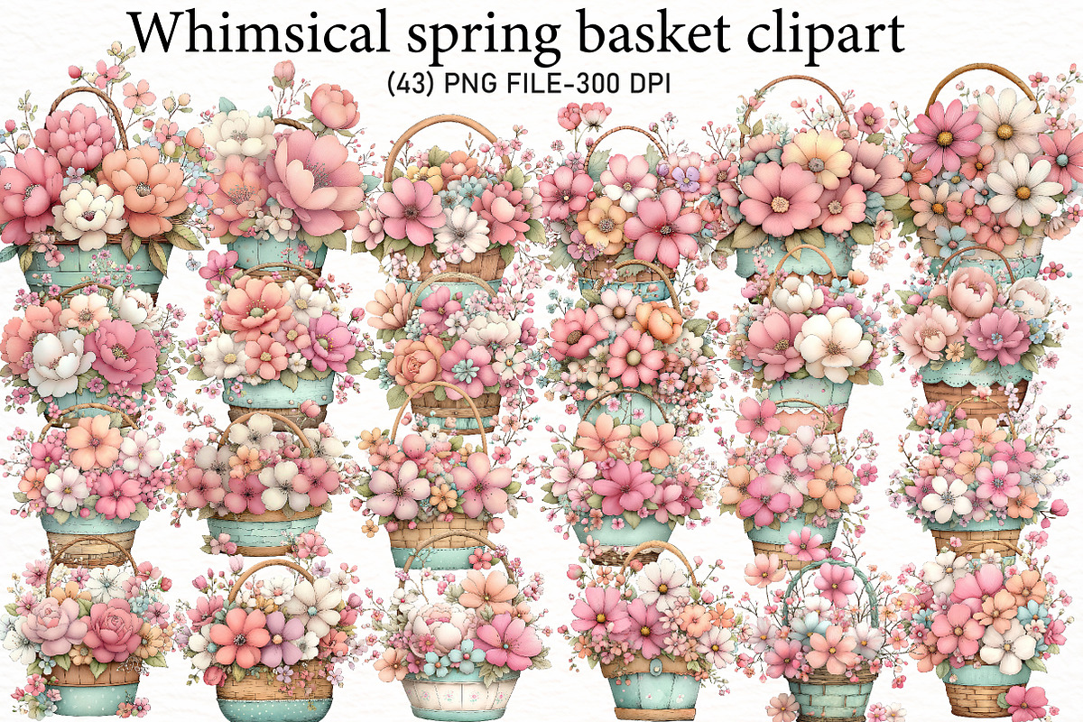 Whimsical spring basket clipart, an Illustration by Designworld (Photo 1 of 5)