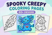 Spooky Creepy Coloring Pages #1, a Seasonal Illustration by Inkivelle Studio (Thumbnail 1 of 3)