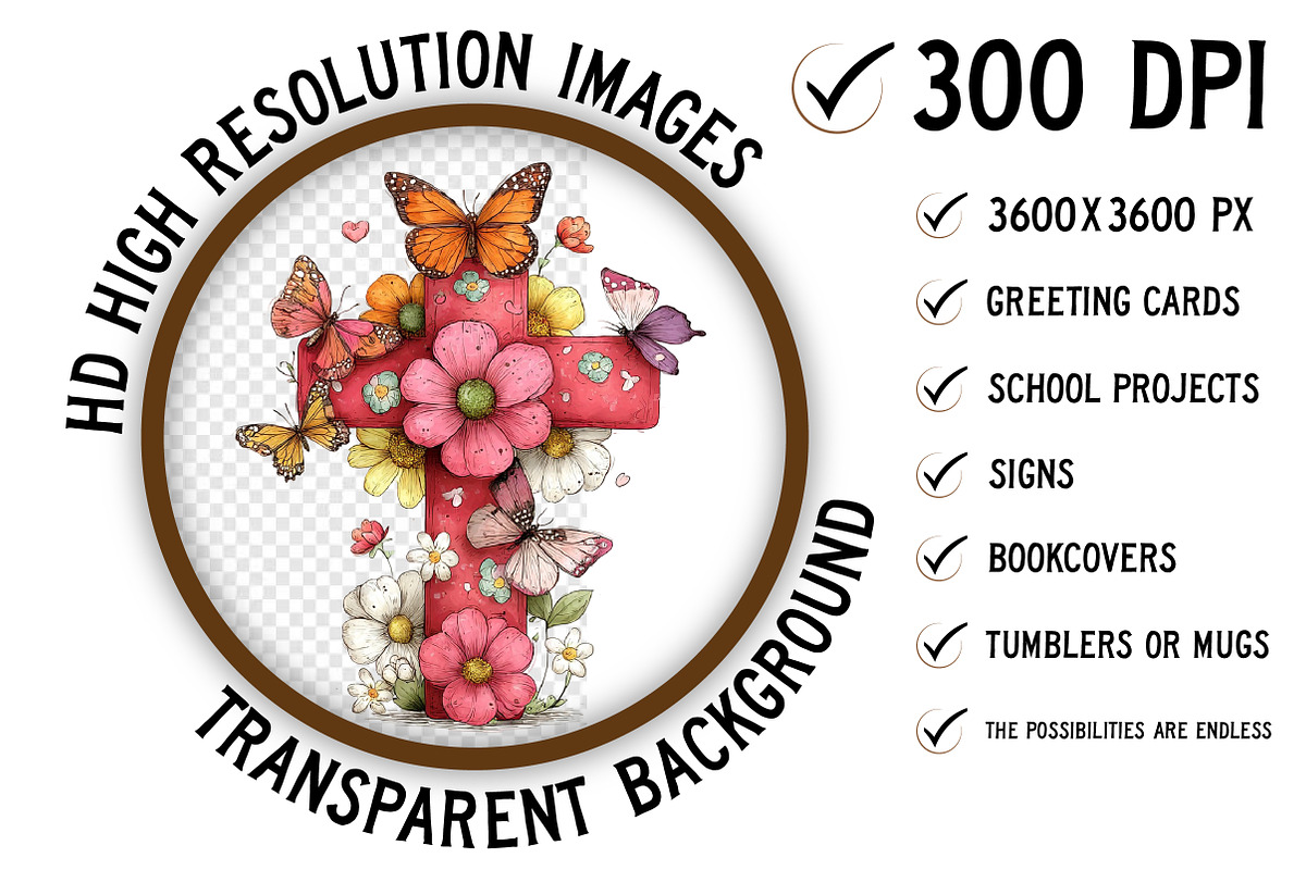 Floral Easter Cross Clipart Png, an Illustration by Craft Nest (Photo 2 of 9)