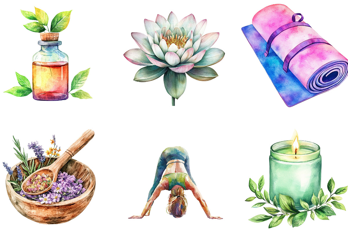 Watercolor Yoga Lover Clipart, an Illustration by Designking (Photo 2 of 5)