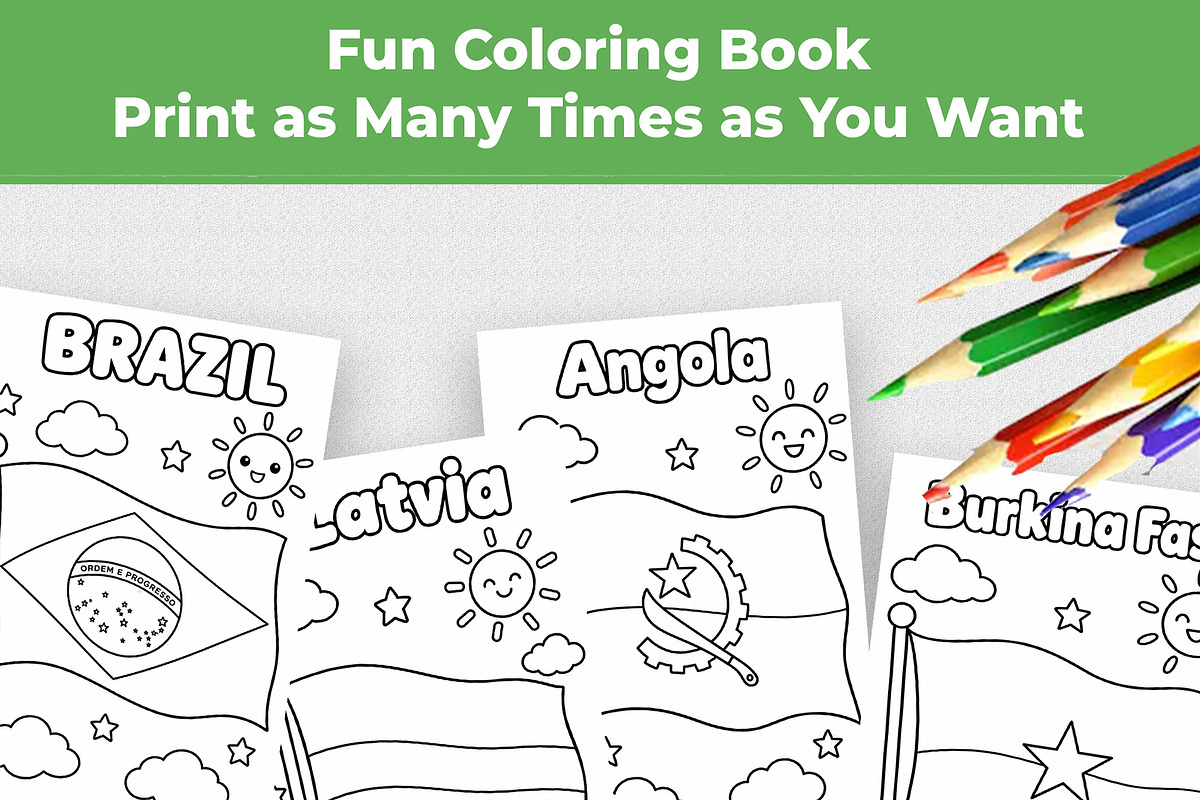 190 Flags Coloring Book for Kids PDF, an Education Illustration by Mohammad Sarfaraz (Photo 6 of 13)