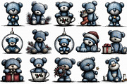 Christmas Ice Blue Teddy Bear Clipar, an Illustration by Libby Wishes (Thumbnail 2 of 7)