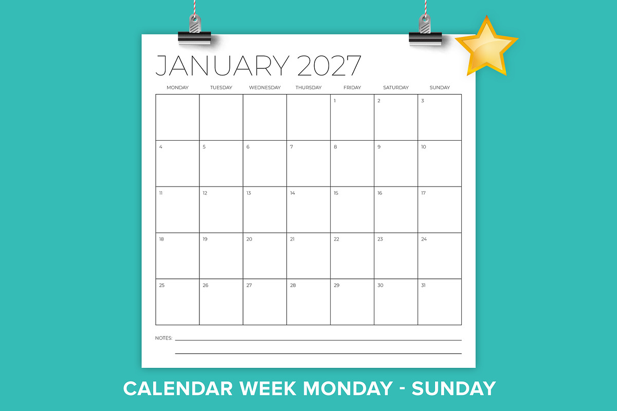 2027 Square MON-SUN 12x12 Calendar, a Stationery Template by Running With Foxes (Photo 1 of 5)