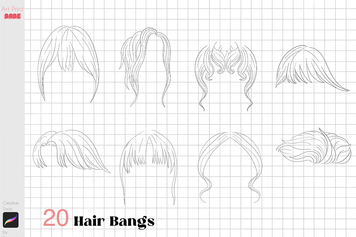 Procreate Hair Styles Anime Chibi, a Brush Add-On by ArtPrintBabe (Photo 6 of 14)