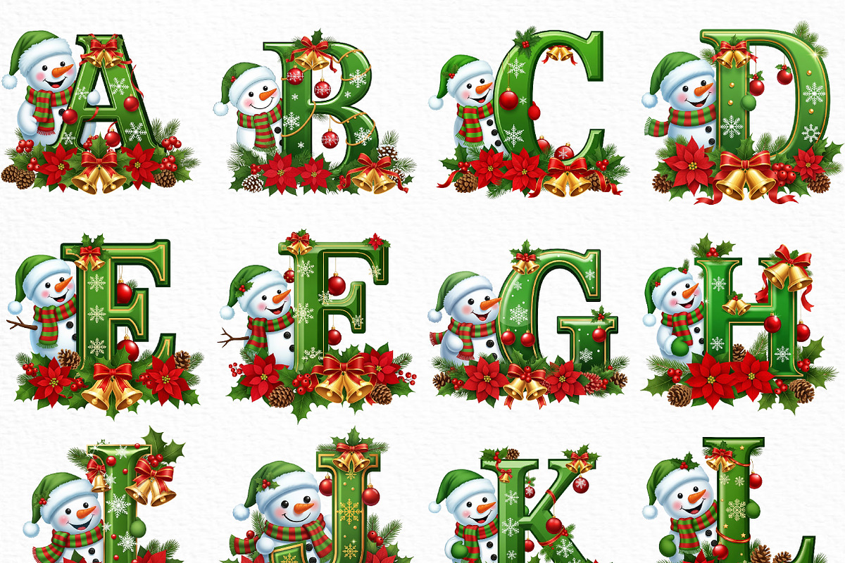 Christmas Snowman Alphabet PNG, an Illustration by Craft Nest (Photo 2 of 6)