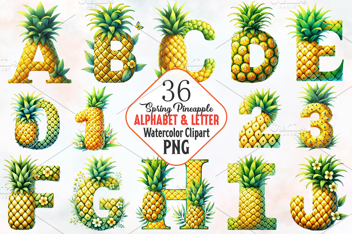 Spring pineapple Alphabet clipart, an Illustration by RobertsArt (Photo 1 of 7)