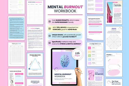 Stress Relief Burnout Workbook, a Print Template by PlannersByBee