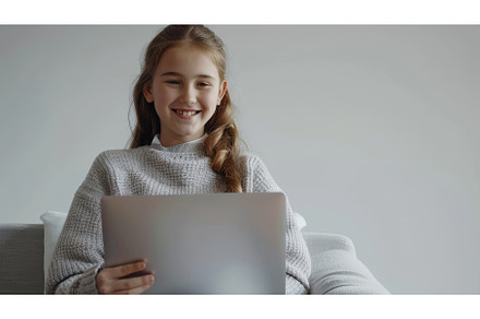 Cheerful Caucasian woman on portable, a School & Education Photo by ZinetroN