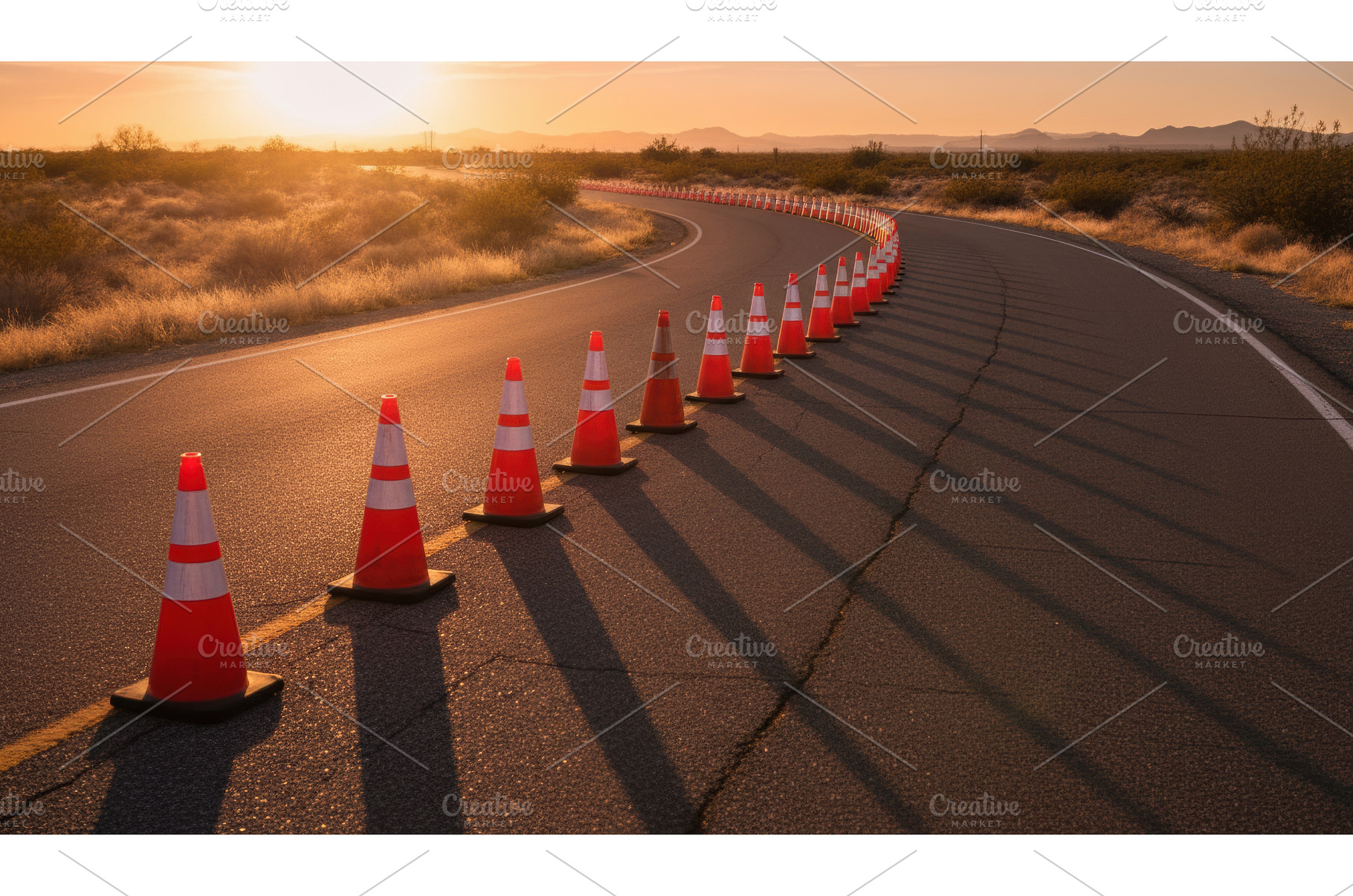 Long line of orange traffic cones, a Transportation Photo by Igor Tichonow