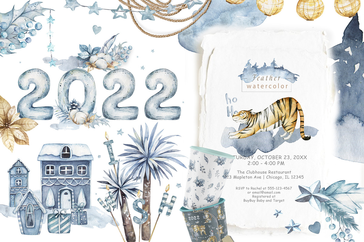 Cute Tiger and Christmas Watercolor, an Animal Illustration by Ann Art Houze (Photo 3 of 11)