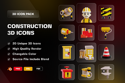 Construction Icon 3D Illustration, an Object 3D Model by Tempcraft