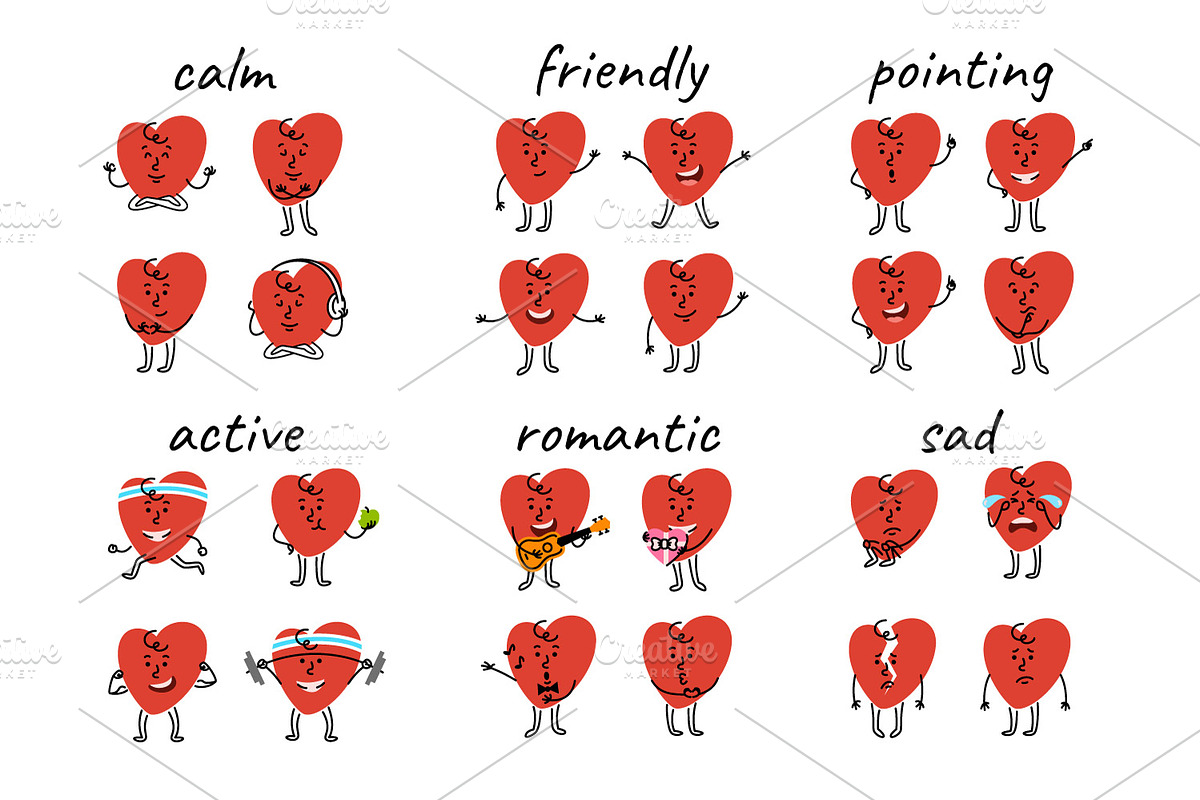 Cute Doodle Cartoon Heart Character, an Object Illustration by Vectorikart (Photo 2 of 3)