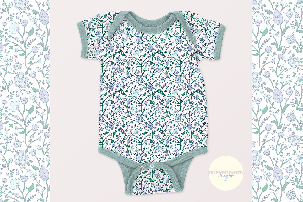 Blue Green Ditsy Boho Floral Pattern, a Pattern Graphic by Mieken Petra Designs (Photo 3 of 4)