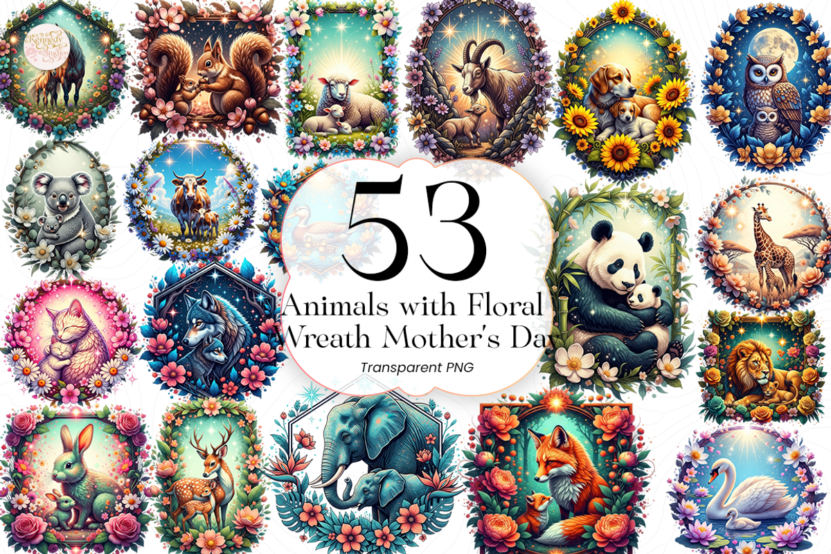 Mother's Day Baby Animals PNG., an Animal Illustration by KennedyStudio (Photo 1 of 5)