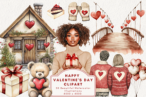 Happy Valentine's Day Clipart, an Illustration by NadiaTheronArt