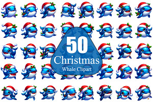 Christmas Whale Clipart Bundle Files
