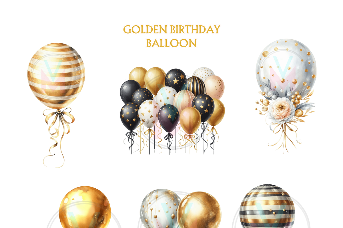 Gold Balloons birthday Clipart, png, a Decorative Illustration by VM PARTYS  BY TAIRUMA (Photo 6 of 10)