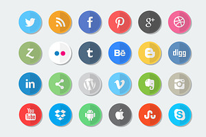 24 Flat Social Media Icon Set