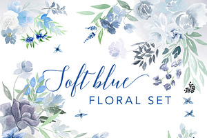 Soft Blue Watercolor Floral Set