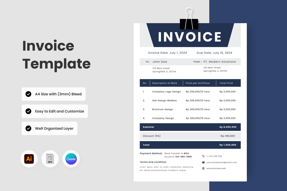4 Set Business Invoice Template V3, a Print Template by twinstd (Photo 2 of 4)