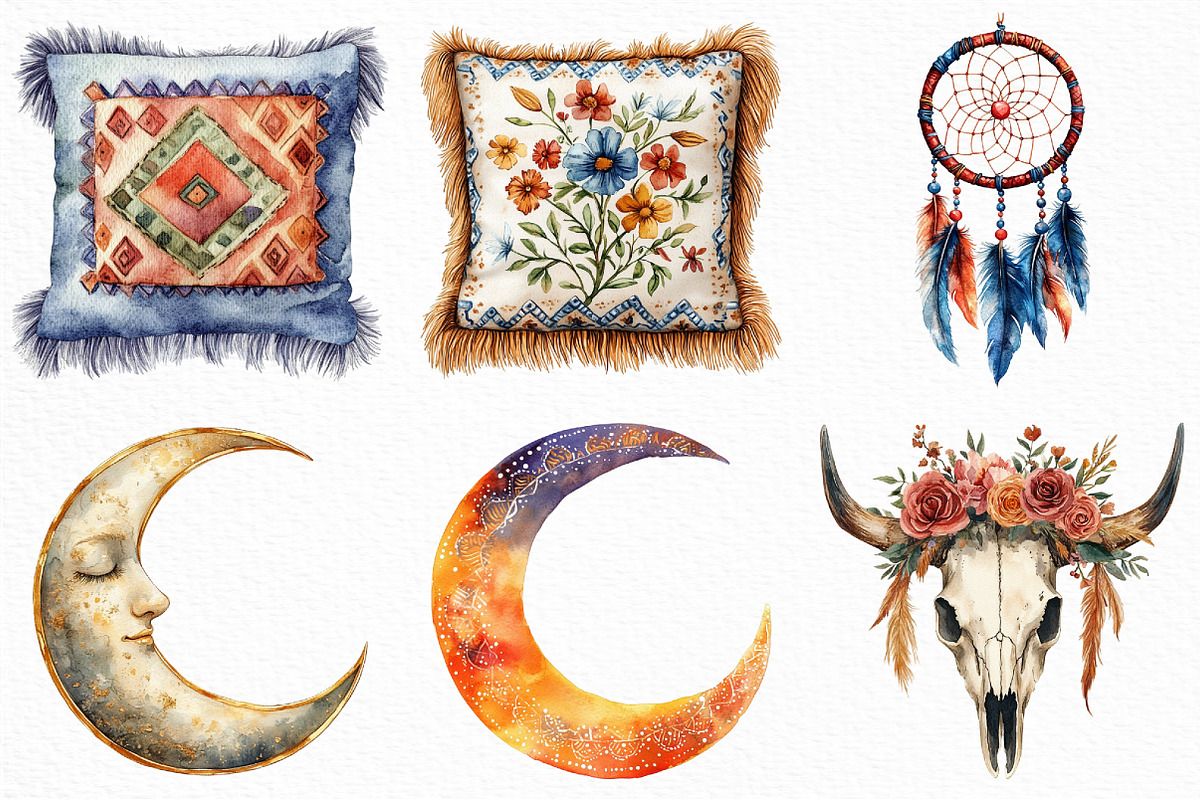 Watercolor Boho Elements Clipart, an Illustration by Craft Nest (Photo 3 of 6)