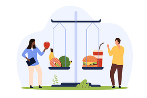 Balance between good and bad junk, a Person Illustration by Flashvector