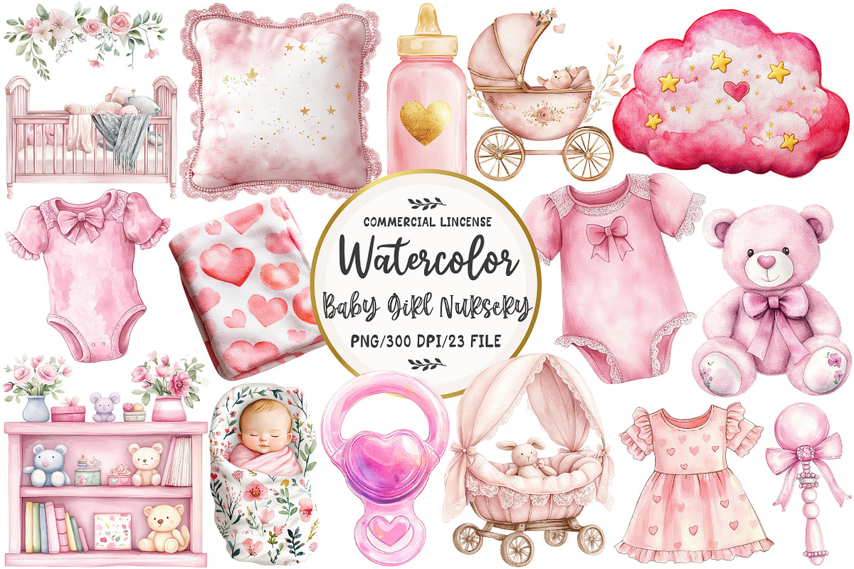 Pink Baby Girl Nursery Clipart, an Illustration by OK Design (Photo 1 of 5)