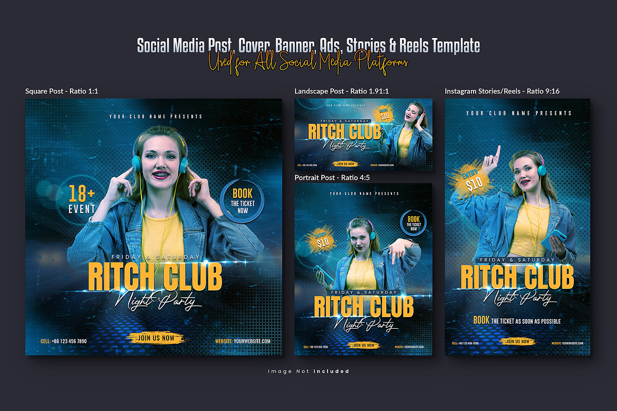 Party Social Media Template Bundle, a Social Media Template by Creative_View (Photo 2 of 8)