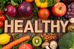 Healthy Food Assortment on Rustic Wooden Table, a Health & Medical Photo by Davizro's Market