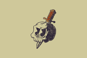 Retro Logo Of Knife Stabbed Skull