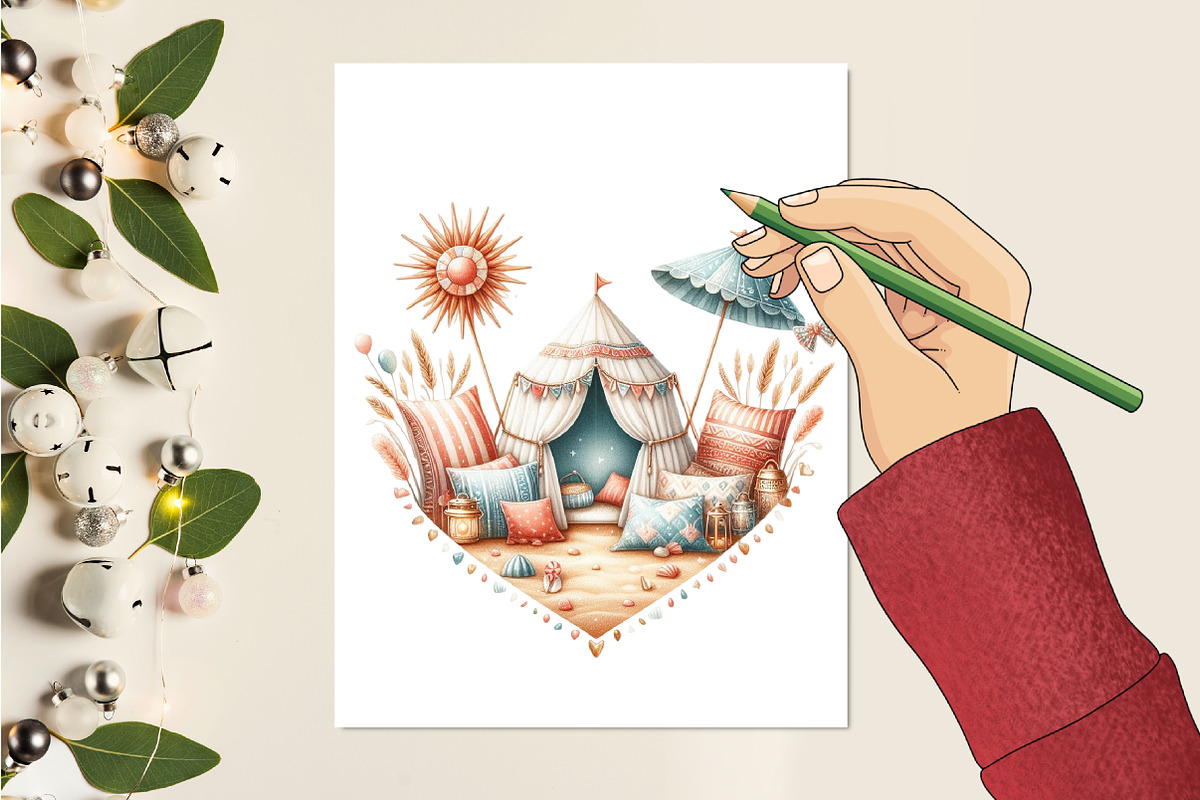 Retro Beach Heart Watercolor Clipart, an Illustration by RobertsArt (Photo 6 of 7)