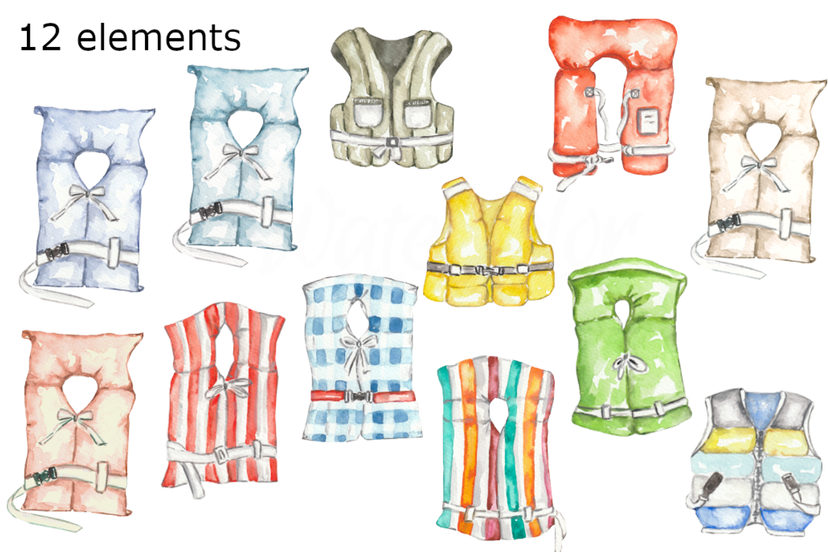 Life jackets watercolor clip art, a Background Graphic by GoodFairyClipArt (Photo 2 of 2)