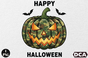 Camo Pumpkin Halloween Sublimation, an Illustration by DreamCafeArt