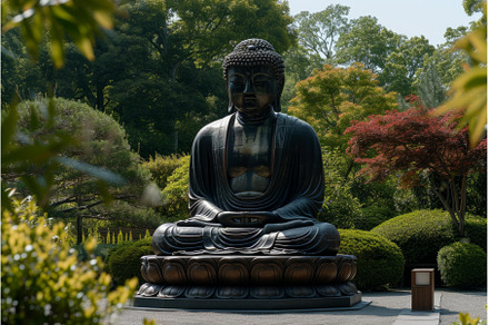 Serene giant buddha statue in lush, a Nature Photo by Ylivdesign