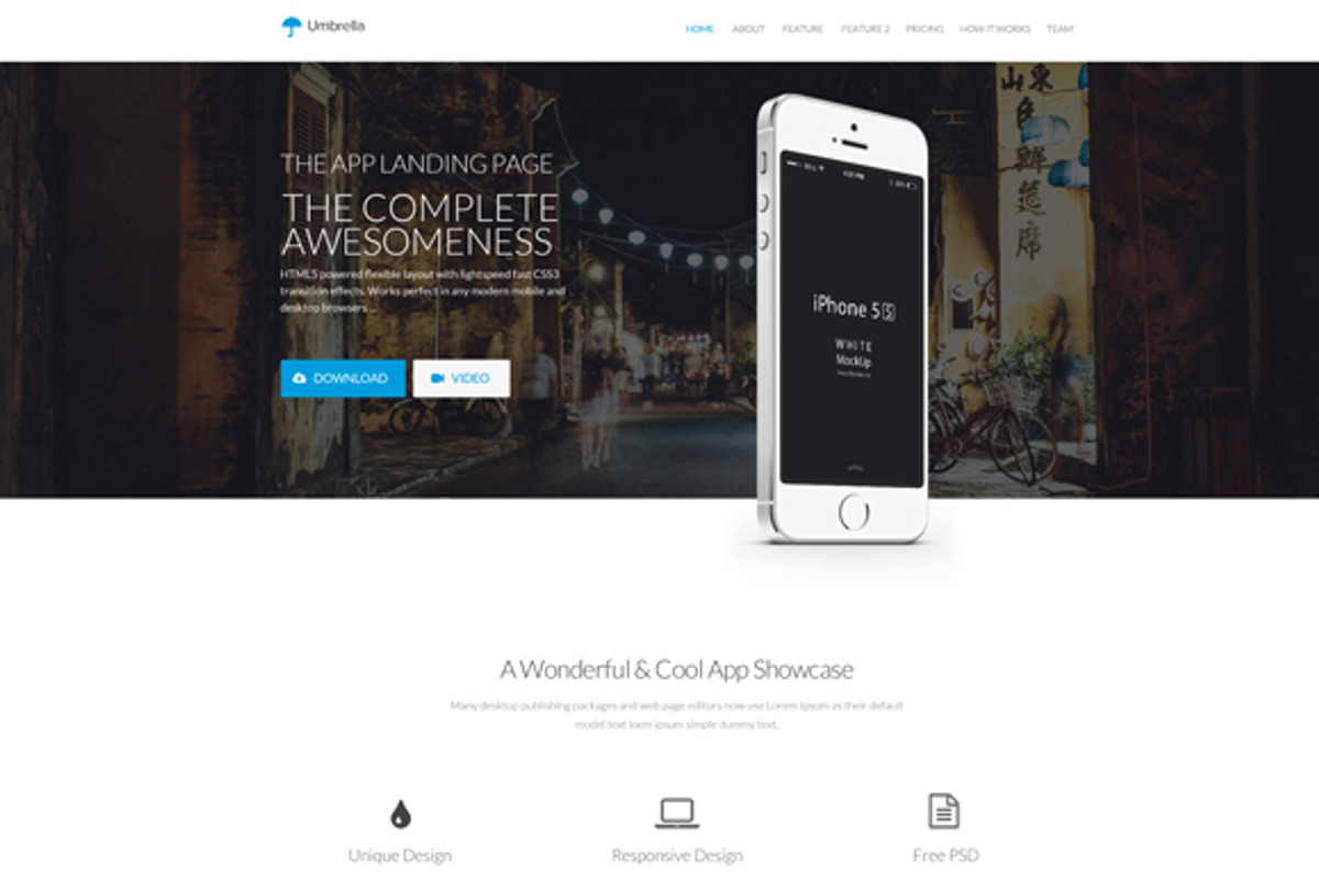 Umbrella - Responsive Landing Page, a Landing Page Template by PsdBooster (Photo 1 of 3)