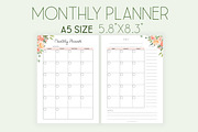 Monthly Planner A5 Inserts, a Stationery Template by EasyLifePlanners (Thumbnail 1 of 6)