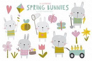 Spring Bunnies Clipart Set